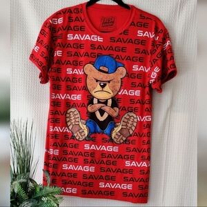 Fresh Laundry Red Savage Hip Hop Bear T-shirt Size M